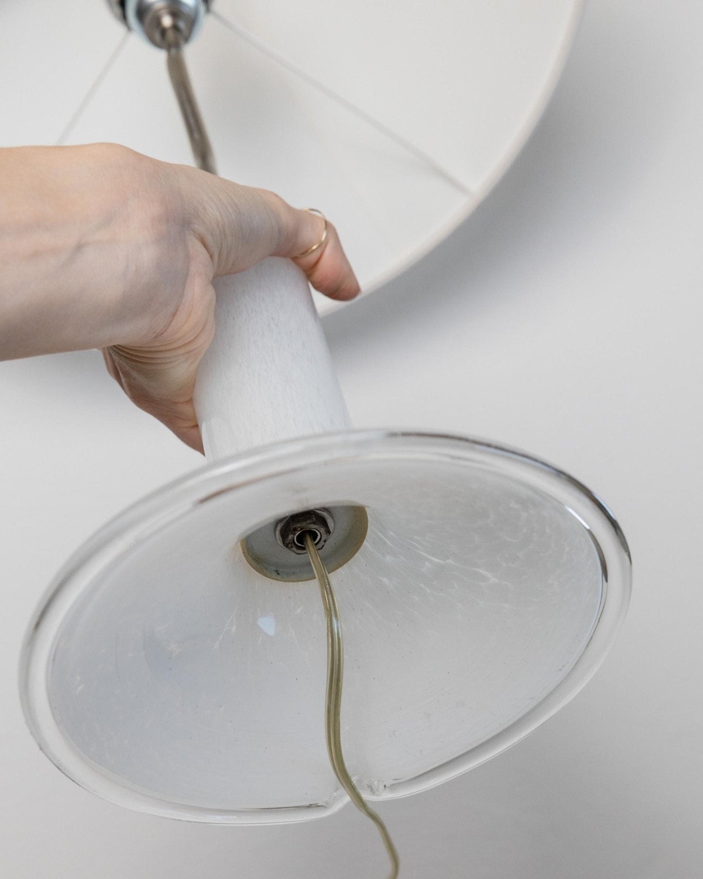 Vintage Murano Glas Tischlampe transparent hell Murano Metall Seide