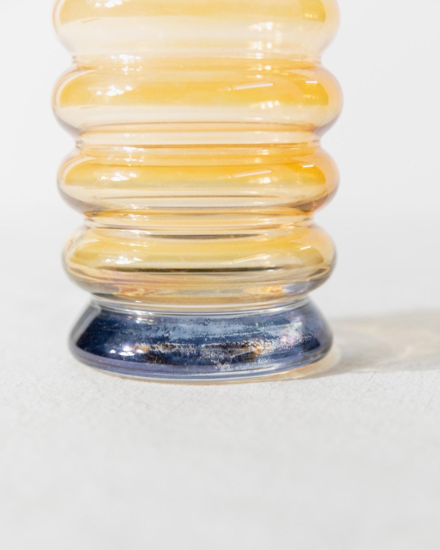 Vintage Vase aus Murano-Glas gelb-blau irisierend wavy bubble von Murano