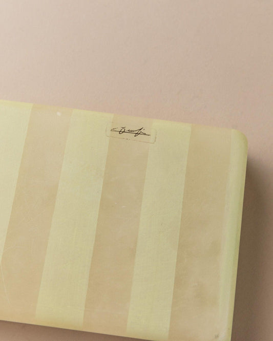 Boîte vintage en onyx à rayures en pierre jaune peinte à la main, Italie, années 1970