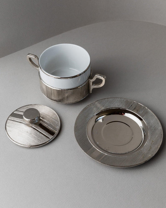 Vintage Porzellanschale mit Deckel versilbert Monopoli Italien 50er Jahre