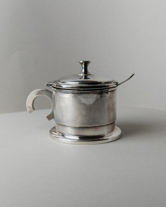 Vintage Deckeldose versilbert Art Deco mit Löffel