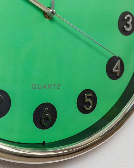 Vintage Wanduhr Space Age Grün Poppy Design Chrom Italien 1970er Jahre