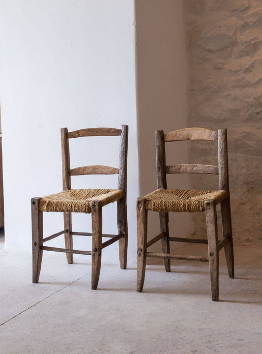 Vintage Hirtenstuhl Holz Korbgeflecht Braun Beige