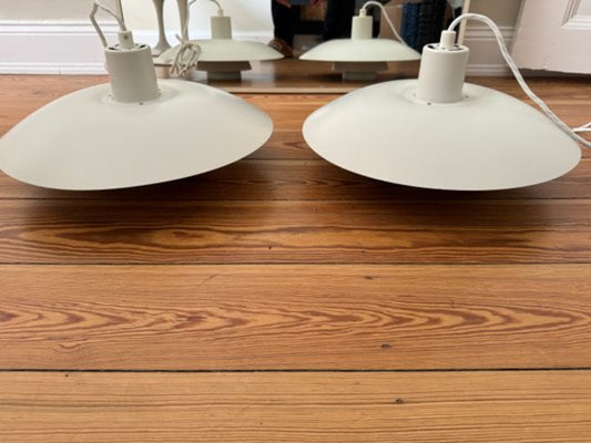 Vintage Pendelleuchte PH 4/3 von Poul Henningsen für Louis Poulsen Set von 2 Weiß Korallenrot