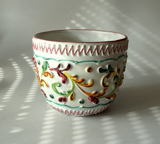 Vintage Blumentopf Keramik mit Relief-Motiv, Italien 70er