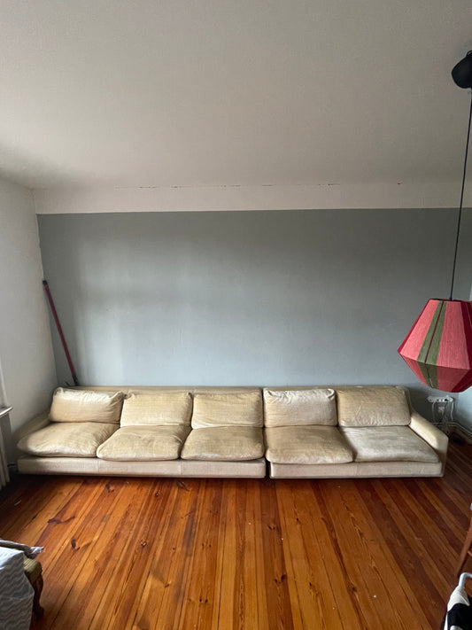 Canapé Vintage Velours beige deux pièces 5 places