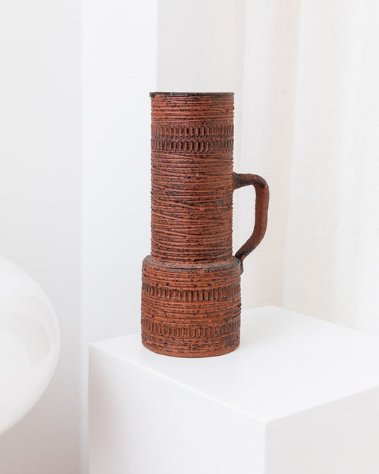 Vintage Brutalist chamotte vase by Spara Keramik reddish-brown Germany 1960s