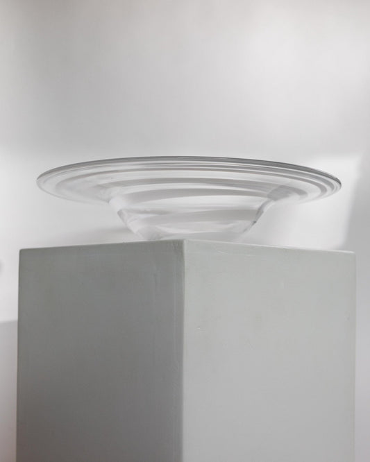 Vintage Schale Murano Glas von Murano Italy, klare und weiße Swirls, 1970er, dekorativ