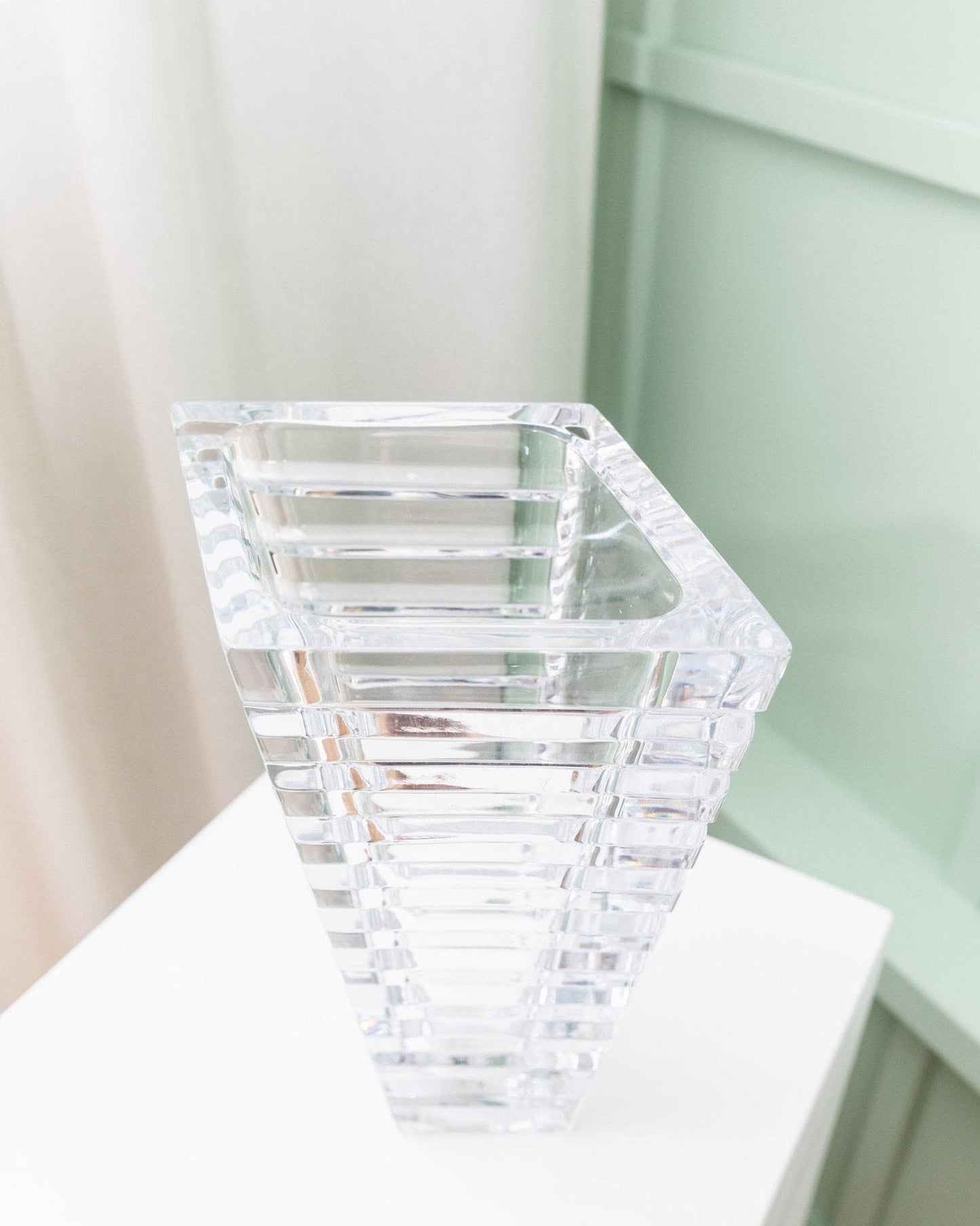 Vintage vase crystal glass Rogaska cone shape Italy 1980s