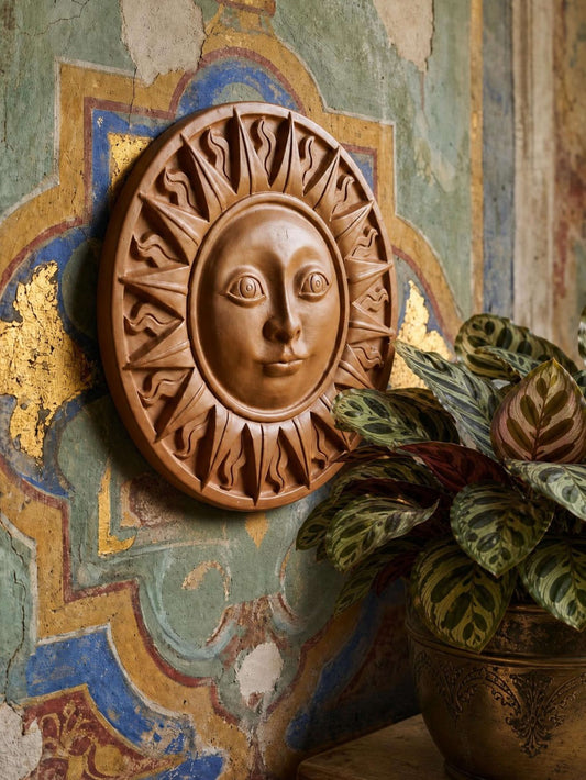 Vintage Wandrelief Sonnengesicht aus Terrakotta von Mak Marazzi