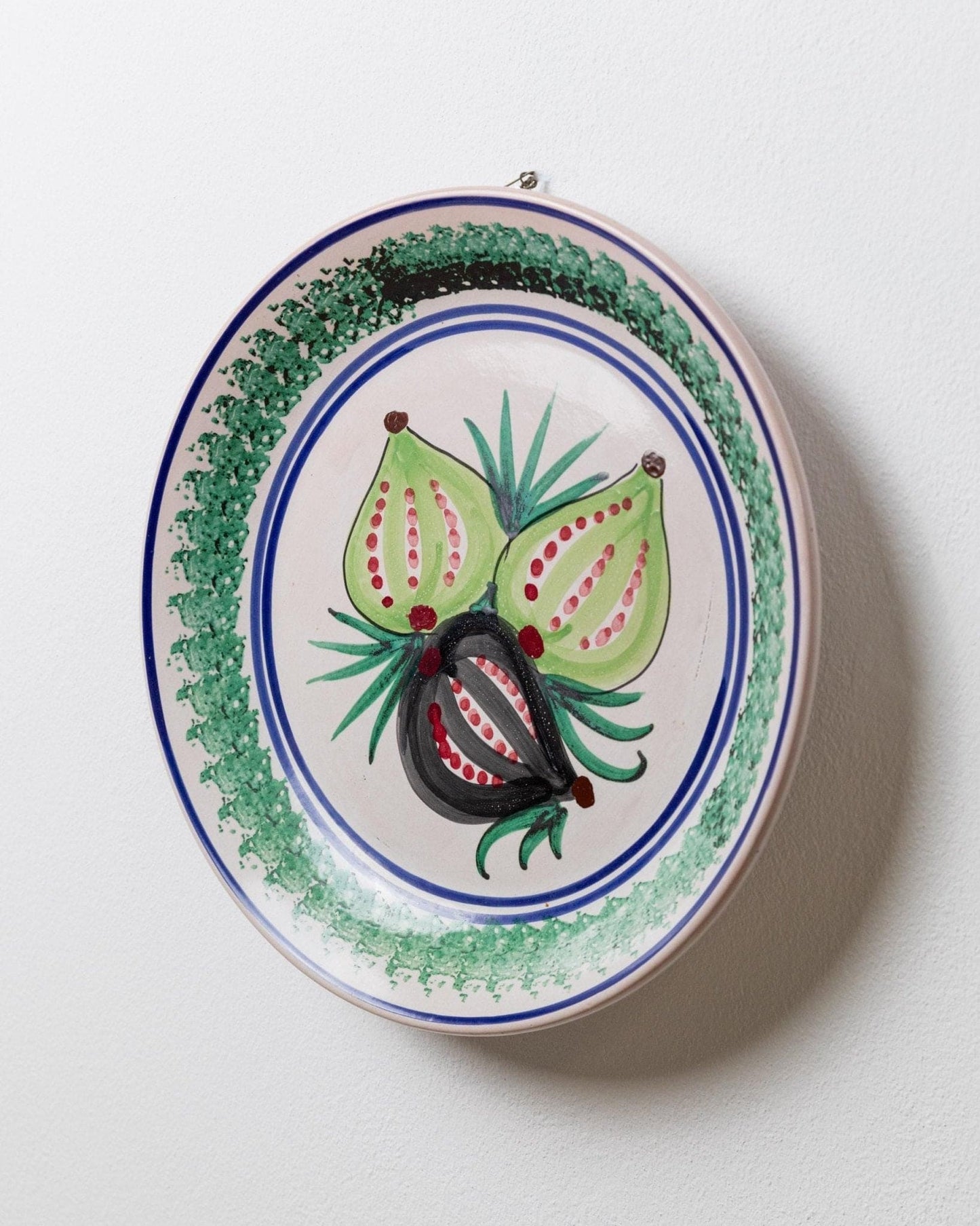 Vintage Keramikteller handbemalt Fruchtmotiv 3 Feigen Sizilien 1960er retro