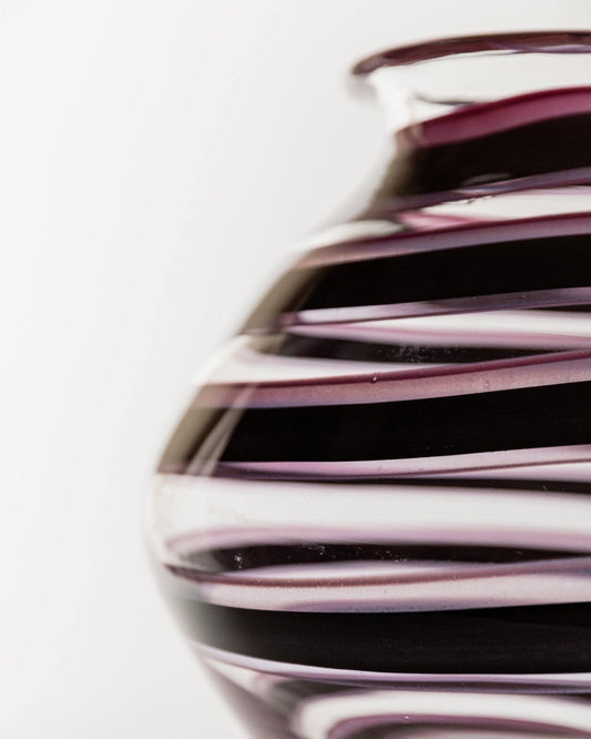 Vintage Murano glass vase purple stripes table decoration Italy 1970s