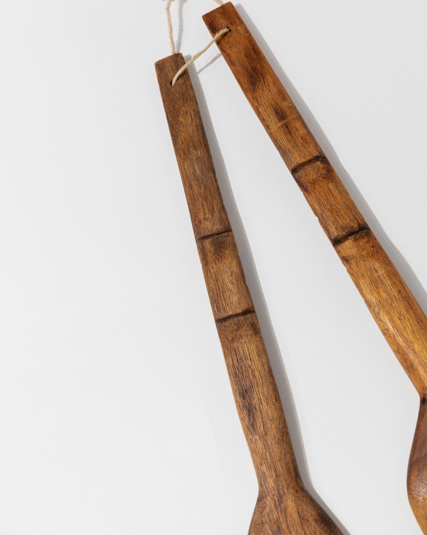 Vintage Wanddeko Set von 2 Holzbesteck Löffel und Gabel aus Italien