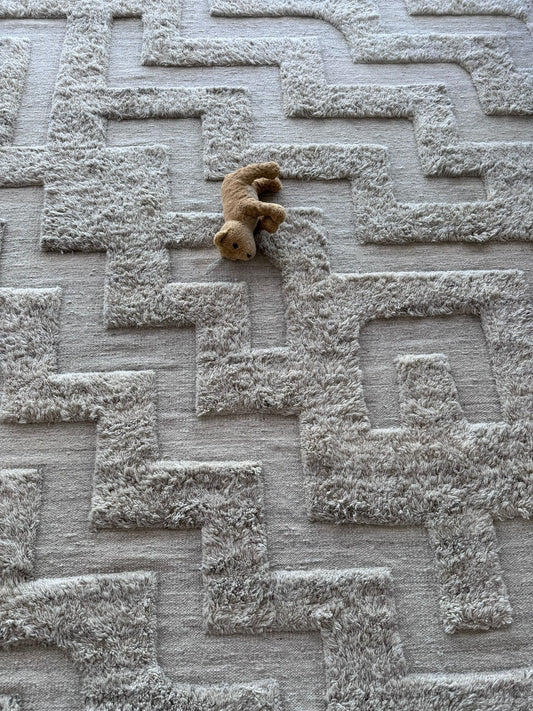 Vintage Teppich Boho handgeknüpft Shaggy Design Naturwolle 250x350