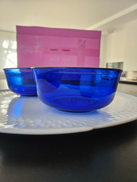 Vintage Arcoroc Bowls Blue Glass Set of 2