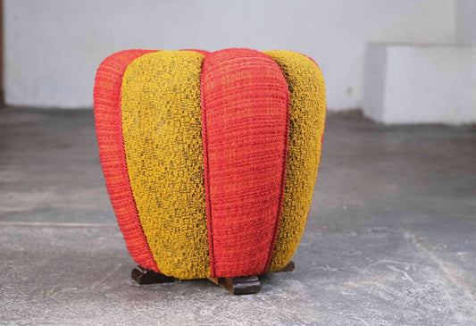 Art déco Hocker von Jindrich Halabala in rot-gelb - 2nd home