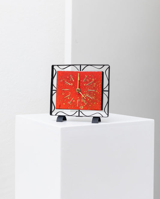 Vintage mantel clock red enamelled metal by VEB Elektrobau Greiz 1960s