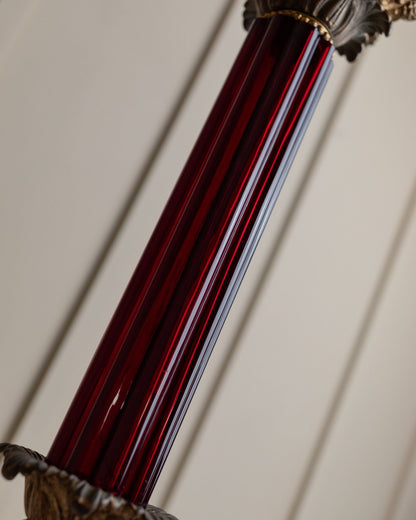 Vintage Tischlampe Messing dunkelrot Glas Empire Design USA 1910