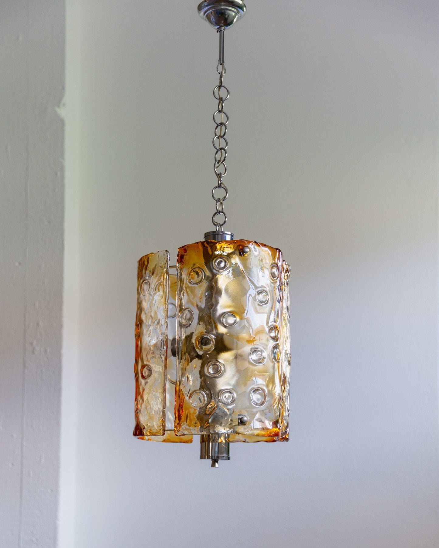 Vintage Deckenleuchte Murano Glas von Toni Zuccheri und Mazzega orange Chrom
