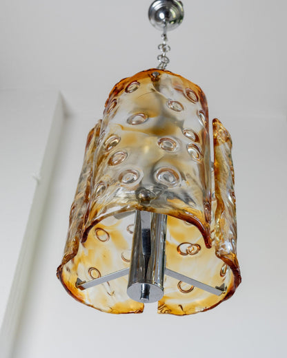 Vintage Deckenleuchte Murano Glas von Toni Zuccheri und Mazzega orange Chrom