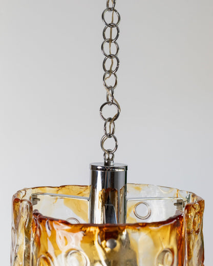 Vintage Deckenleuchte Murano Glas von Toni Zuccheri und Mazzega orange Chrom