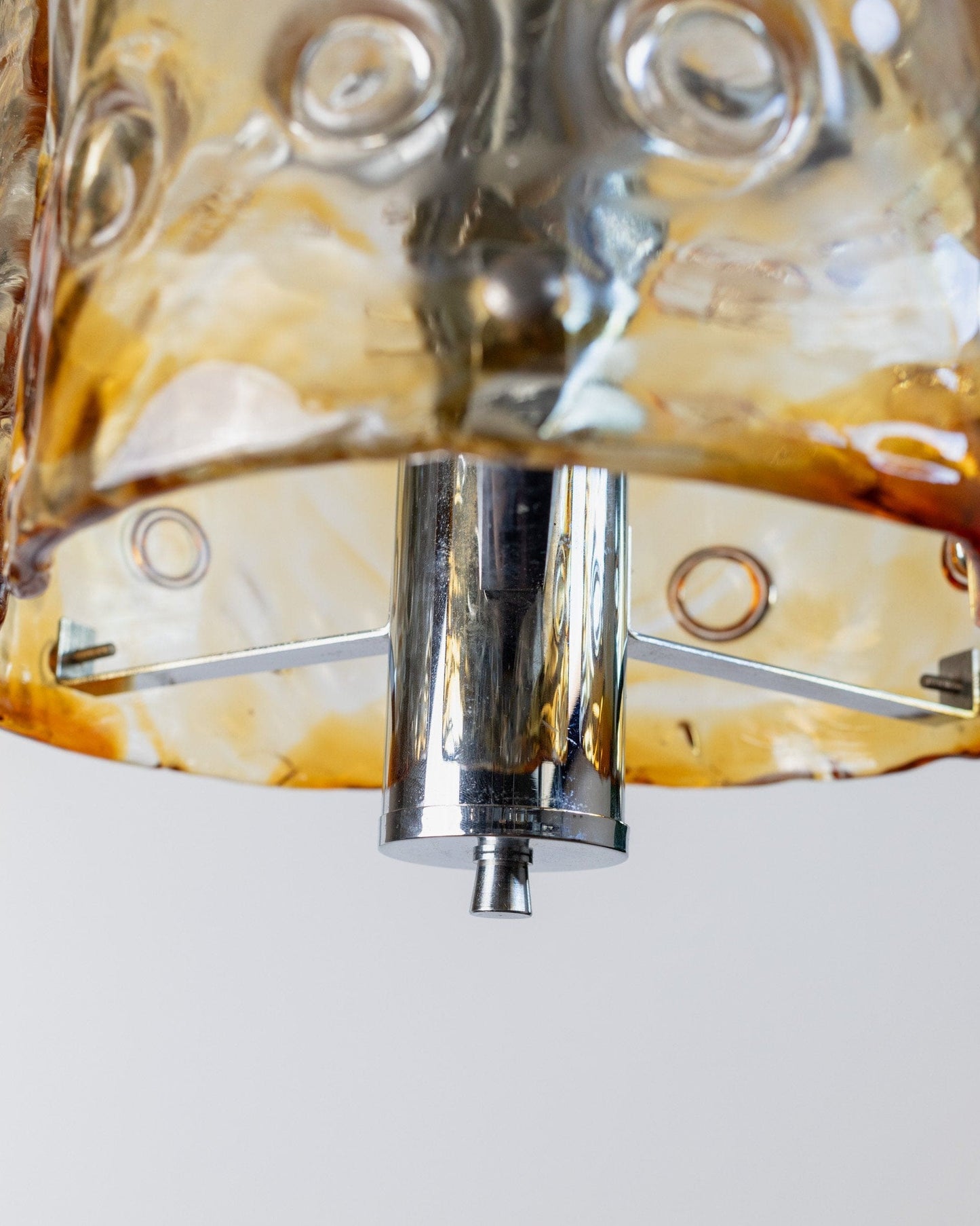 Vintage Deckenleuchte Murano Glas von Toni Zuccheri und Mazzega orange Chrom