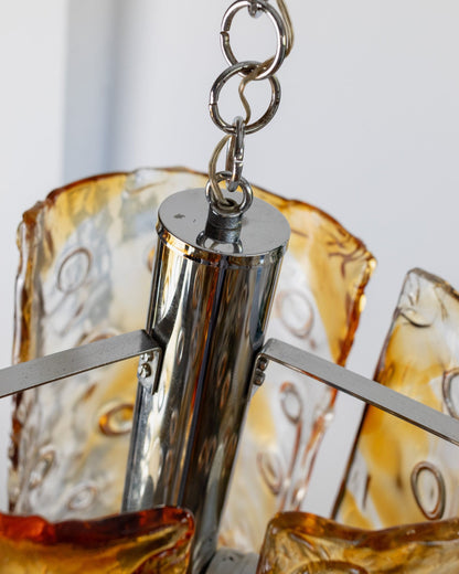 Vintage Deckenleuchte Murano Glas von Toni Zuccheri und Mazzega orange Chrom