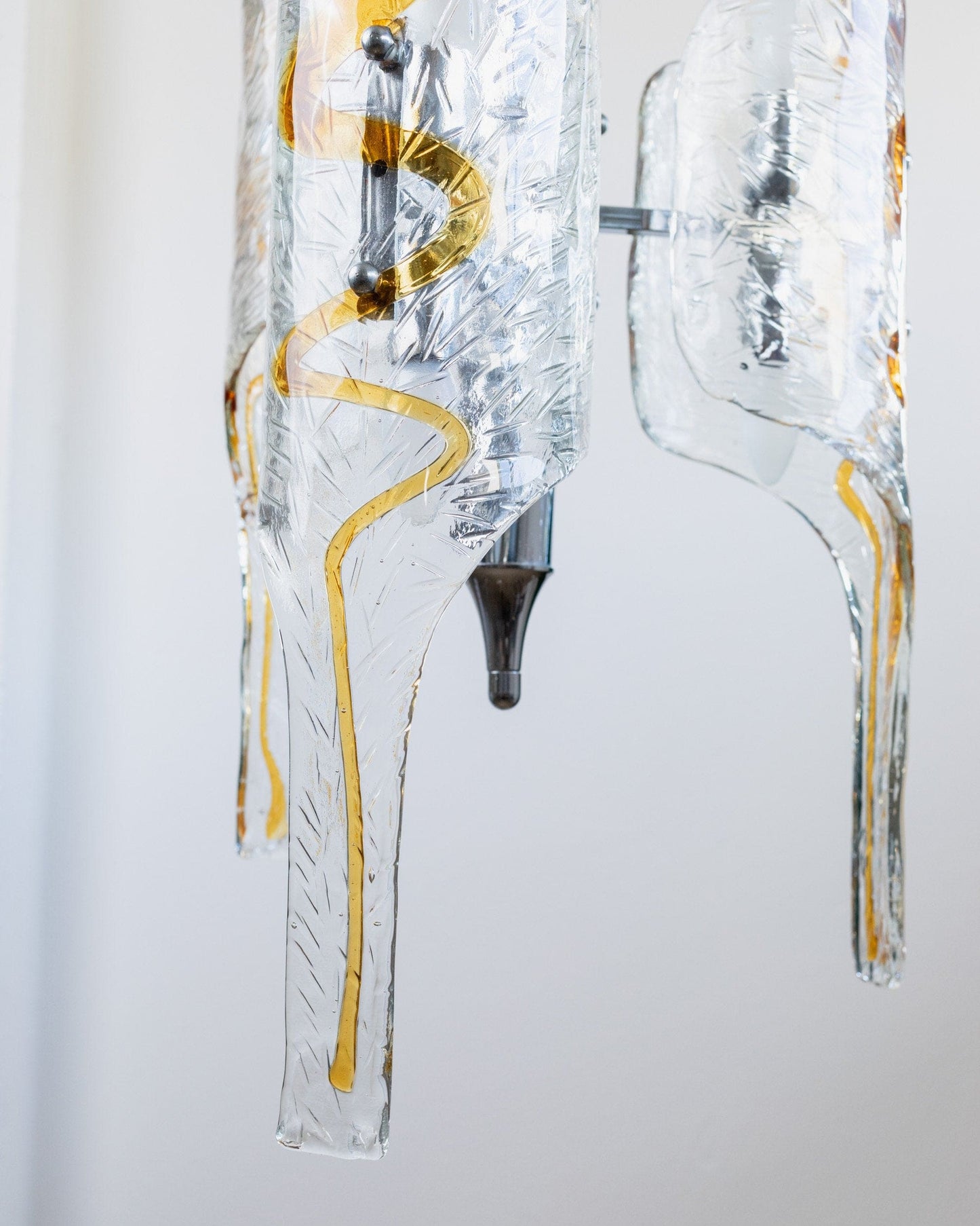 Lampe à suspension vintage en verre de Murano de Toni Zuccheri pour Mazzega transparente, ambre