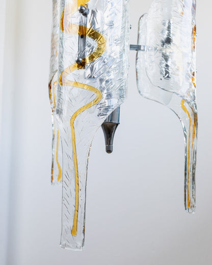 Lampe à suspension vintage en verre de Murano de Toni Zuccheri pour Mazzega transparente, ambre