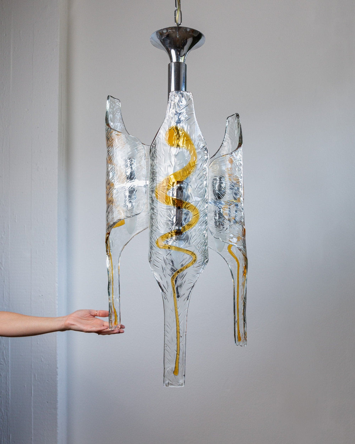 Vintage pendant lamp Murano glass by Toni Zuccheri for Mazzega clear, amber