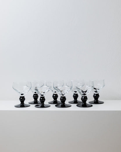 Vintage drinking glass Memphis Black, clear glass set of 8