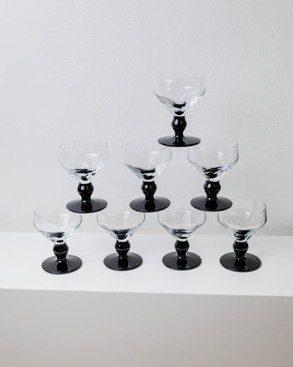 Vintage drinking glass Memphis Black, clear glass set of 8