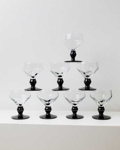 Vintage drinking glass Memphis Black, clear glass set of 8