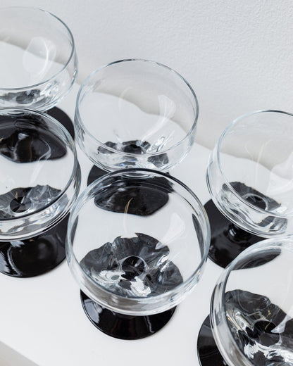 Vintage drinking glass Memphis Black, clear glass set of 8