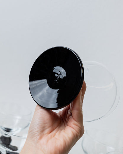 Vintage drinking glass Memphis Black, clear glass set of 8