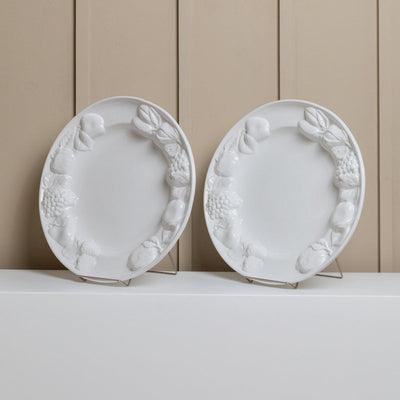 Vintage Ceramic Plate White Fruit Relief Mid Century Design Italy 1980s Set of 2