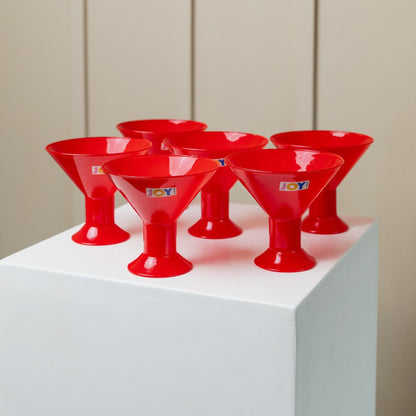 Vintage Drinking Glass Joy by Leonardo Red Memphis Style 1980s Set of 6