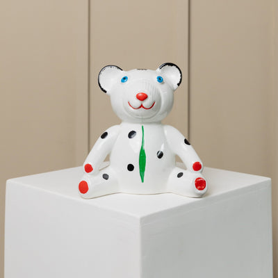 Vintage Piggy Bank Ceramic Teddy Bear Colorful Dots Italy 80s