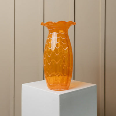 Vase Vintage en Verre de Murano Orange Blanc Design Rétro Milieu du Siècle Années 1970