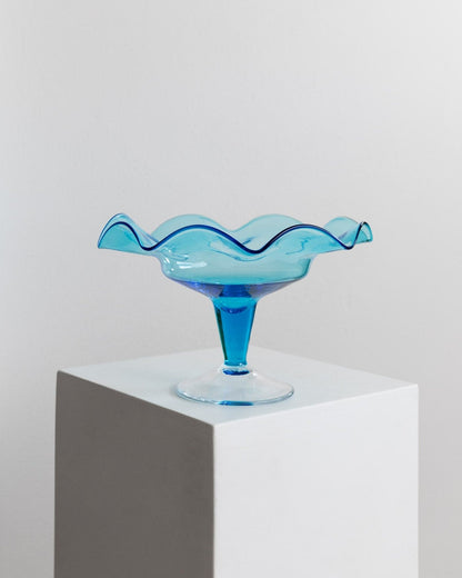 Vintage bowl Murano glass blue Italy 1980s Fenton dessert bowl with foot