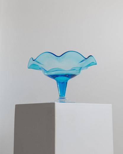 Vintage bowl Murano glass blue Italy 1980s Fenton dessert bowl with foot