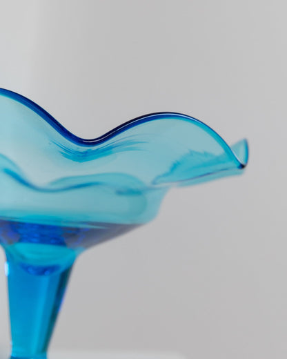 Vintage bowl Murano glass blue Italy 1980s Fenton dessert bowl with foot