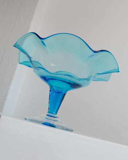 Vintage bowl Murano glass blue Italy 1980s Fenton dessert bowl with foot