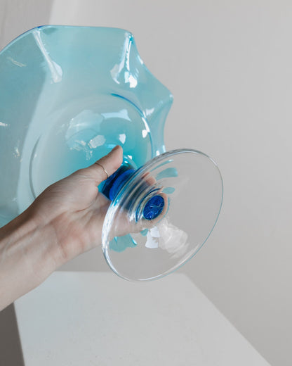 Vintage bowl Murano glass blue Italy 1980s Fenton dessert bowl with foot