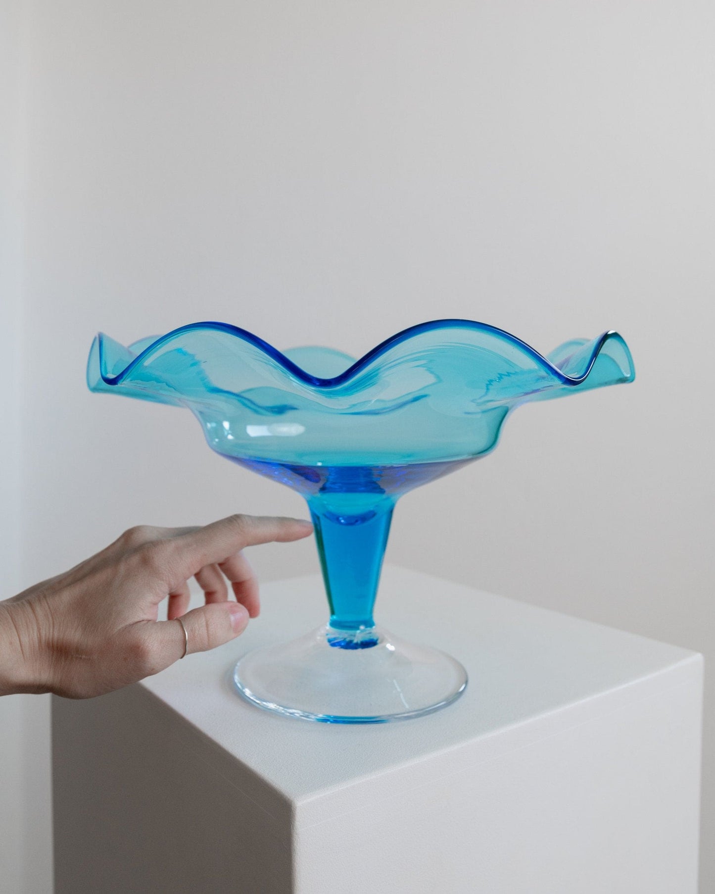 Vintage bowl Murano glass blue Italy 1980s Fenton dessert bowl with foot