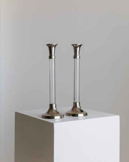 Vintage Kerzenhalter Acrylglas und verchromtes Metall klassisches Design Italien 1970er