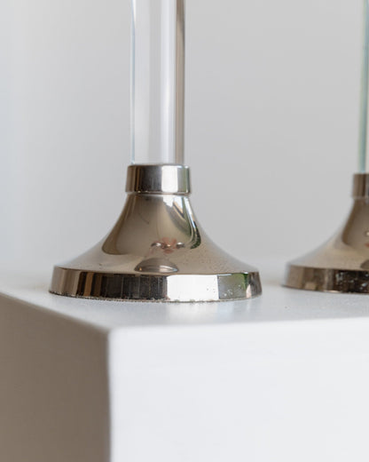 Vintage Kerzenhalter Acrylglas und verchromtes Metall klassisches Design Italien 1970er