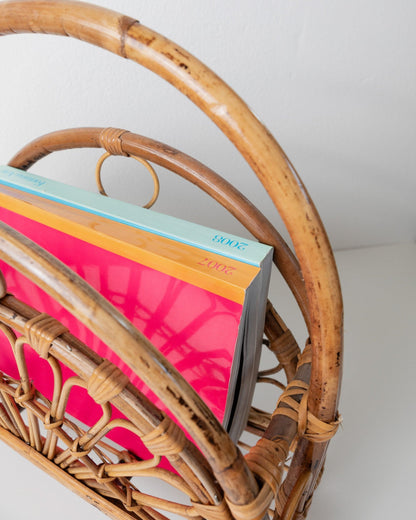 Porte-revues vintage en bambou design du milieu du siècle Italie années 1970 rétro