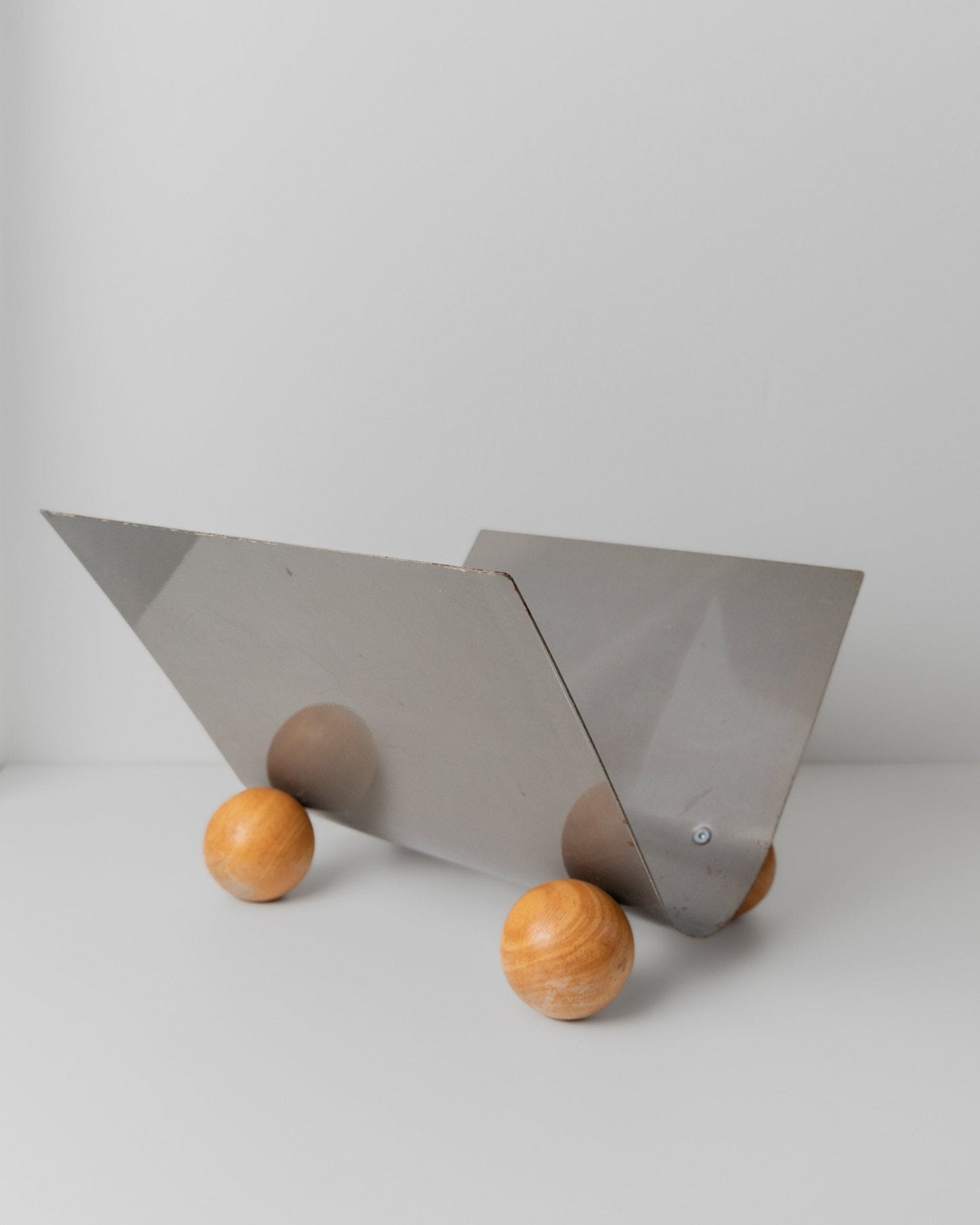 Vintage Magazine Rack Metal Wooden Feet Space Age Design 1980s Retro