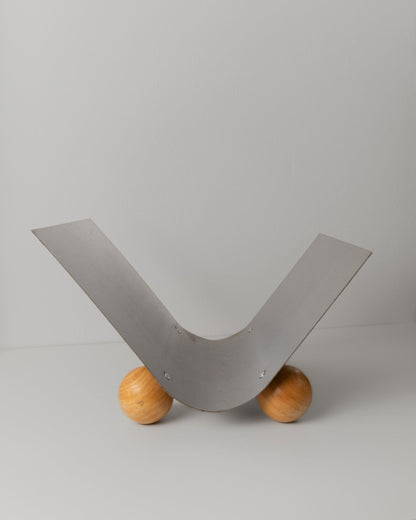 Vintage Magazine Rack Metal Wooden Feet Space Age Design 1980s Retro